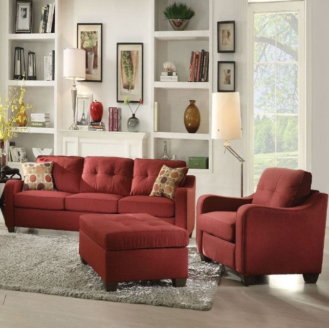 84" Red Linen Sofa With 2 Pillows