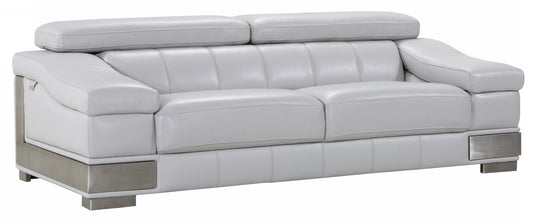 92" Light Gray & Silver Italian Leather Sofa