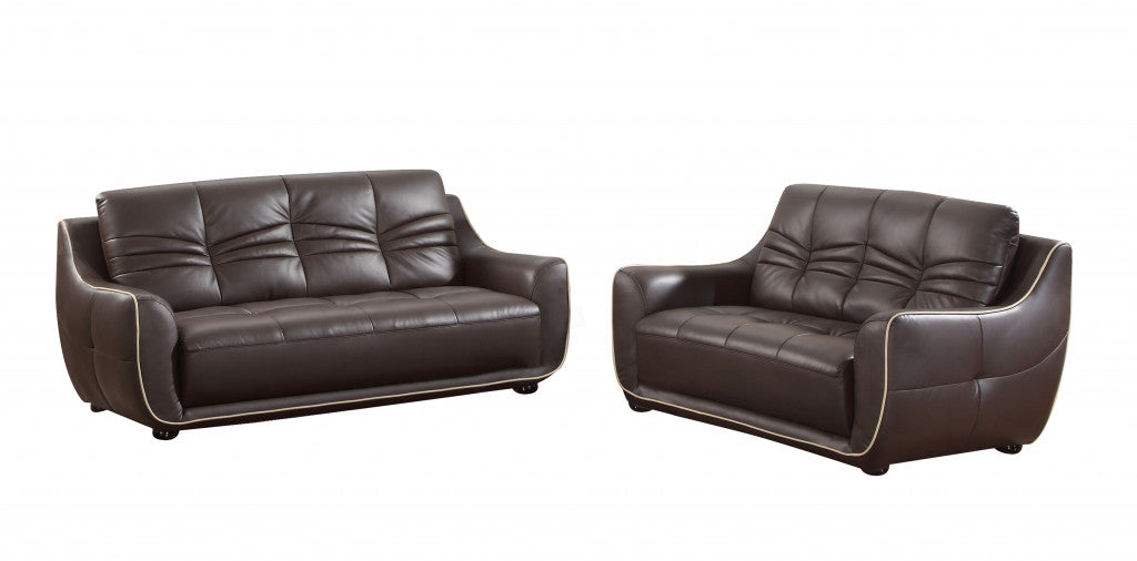 Two Piece Genuine Leather Five Person Seating Set