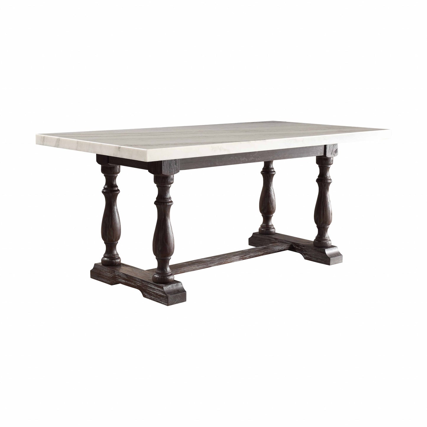 72"x38" White And Gray Marble And Solid Wood Dining Table