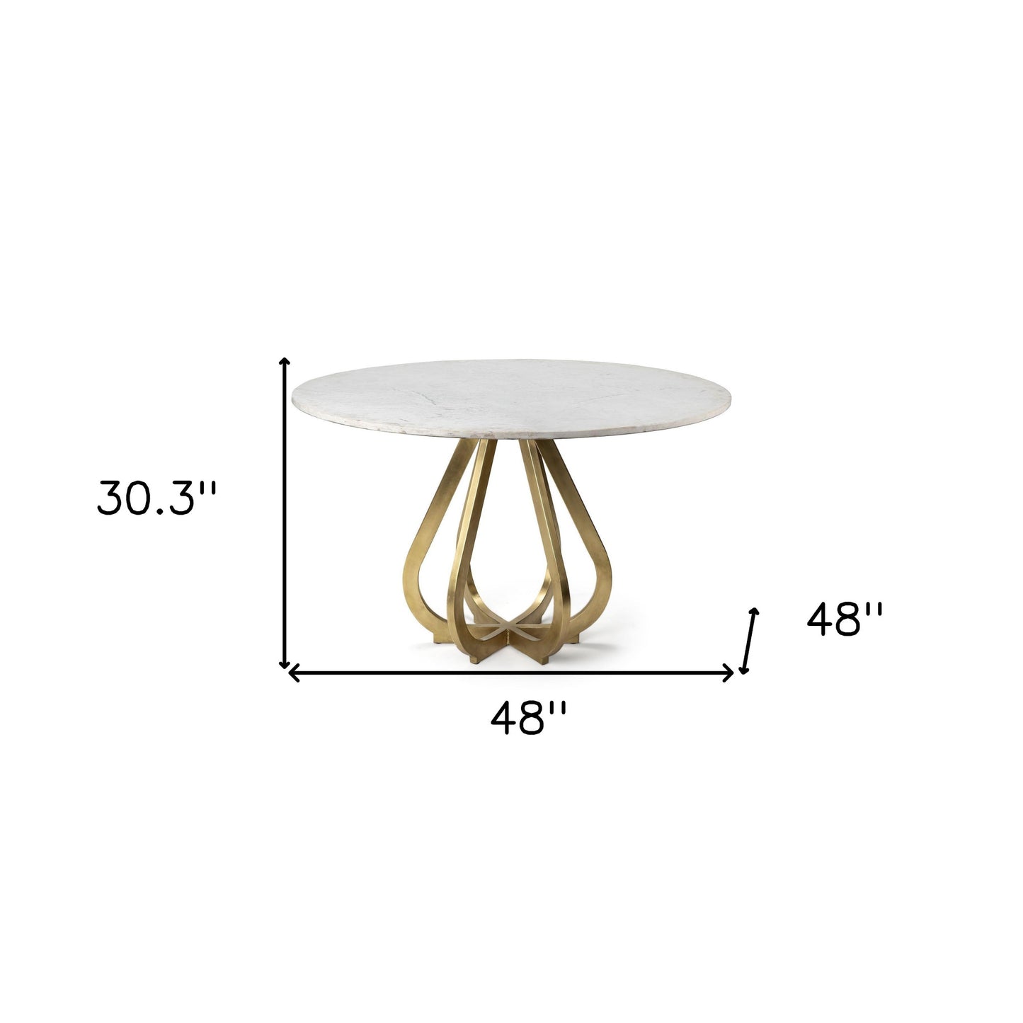 48" Round White Marble Top With Gold Iron Base