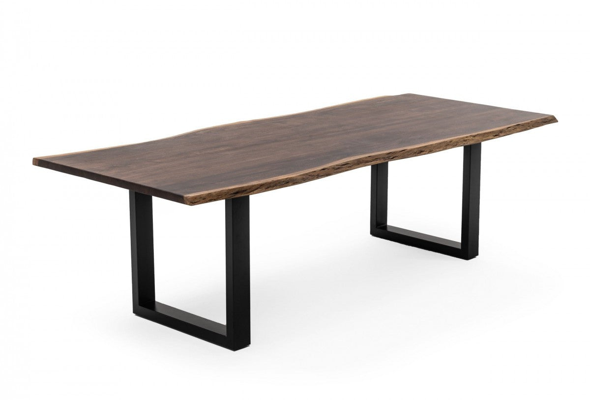 102" Acacia Solid Wood Top & Black Metal Legs Rectangular Dining Table