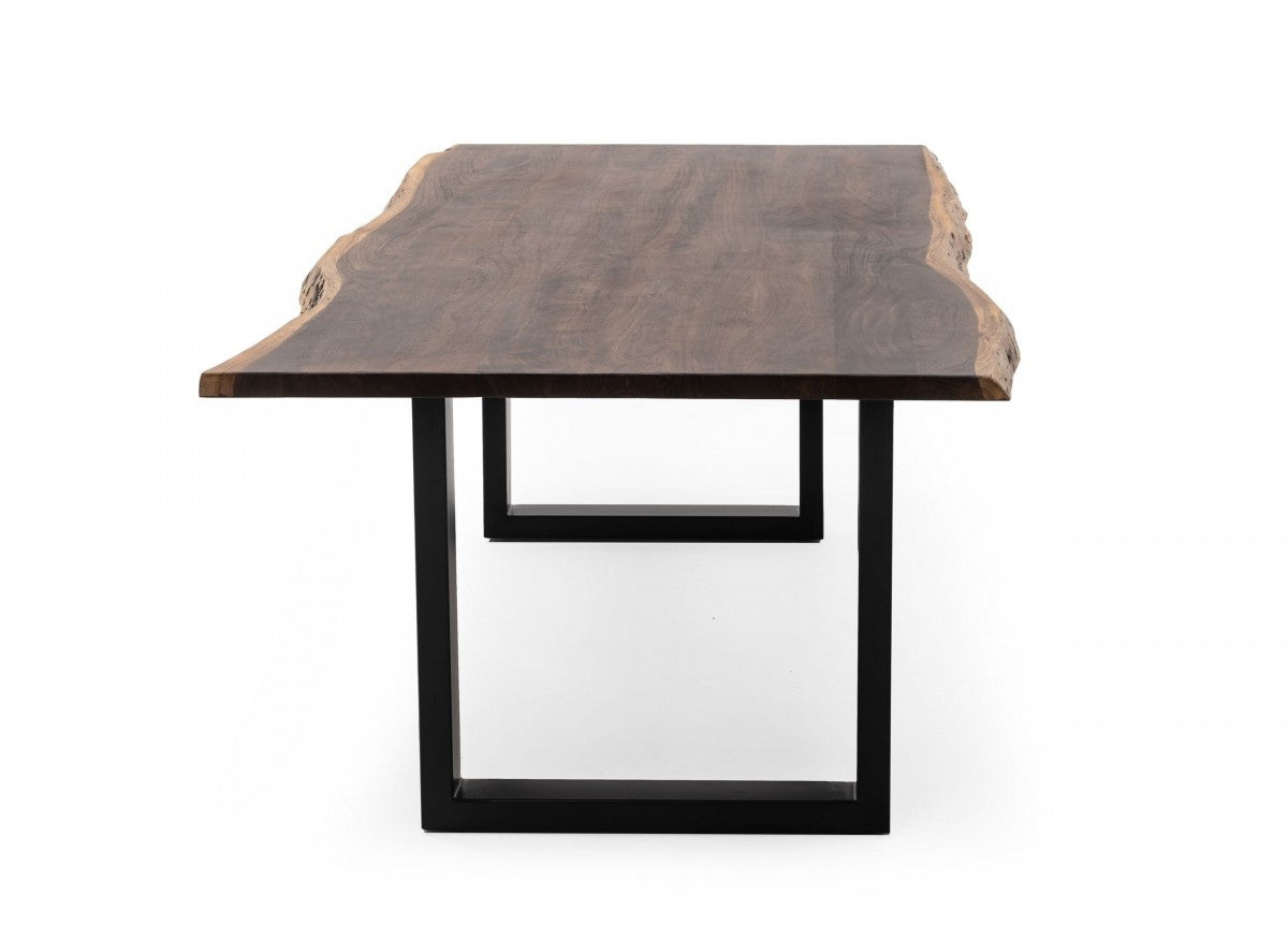 102" Acacia Solid Wood Top & Black Metal Legs Rectangular Dining Table