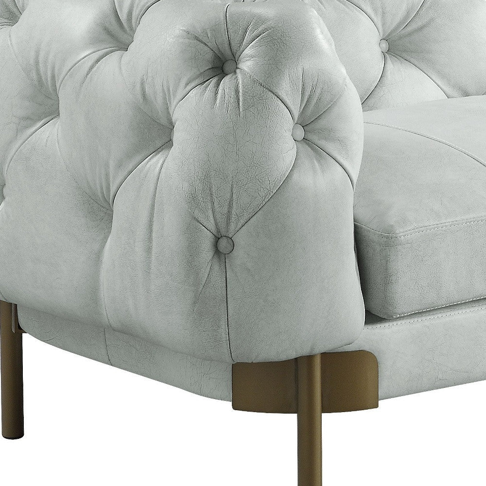 96" Premium White Top Grain Leather & Gold Sofa