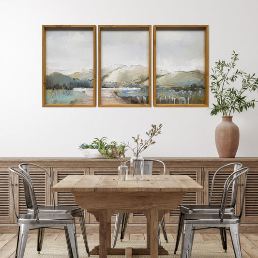 Set Of Three Rolling Hills Landscape Framed Watercolors