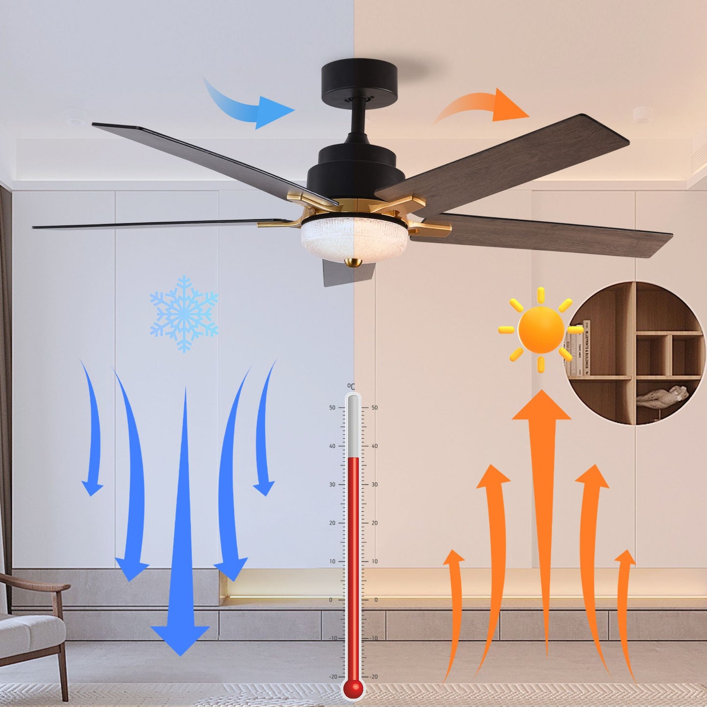52" Luxury Dimmable Remote Control Integrated Light Ceiling Fan
