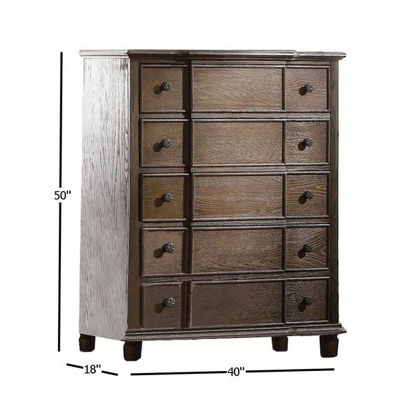 Baudouin 5-Drawer Weathered Oak Chest of Drawer 50"x18"x40"