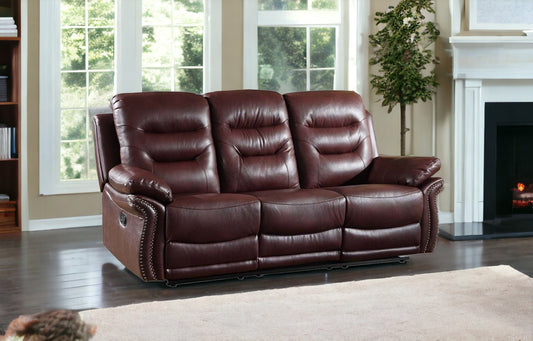 90" Burgundy Faux Leather Reclining Sofa