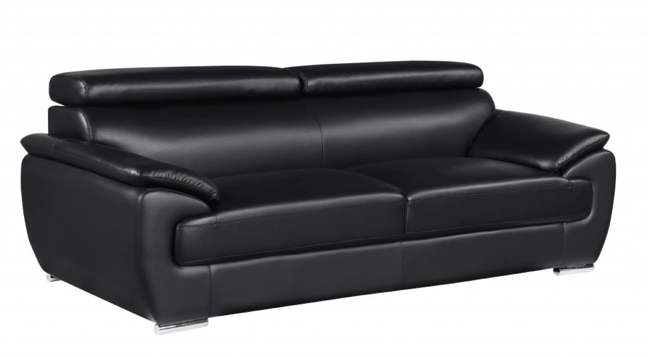 86" Black Faux Leather Sofa