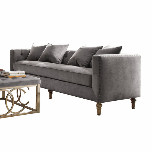Gray Velvet Upholstery Sofa W4 Pillows