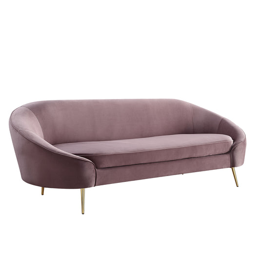 90" Pink Velvet And Gold Sofa