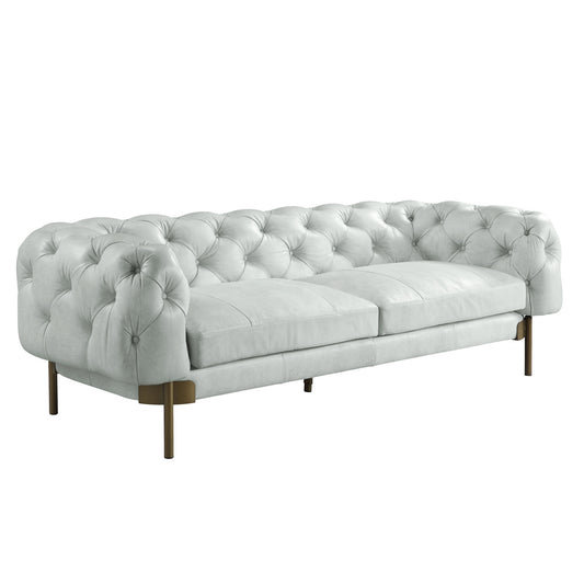96" Premium White Top Grain Leather & Gold Sofa